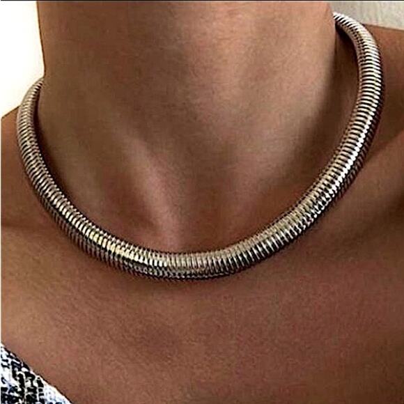 Silver Collar Statement Choker Grunge Punk Spiral Necklace - Picture 1 of 4